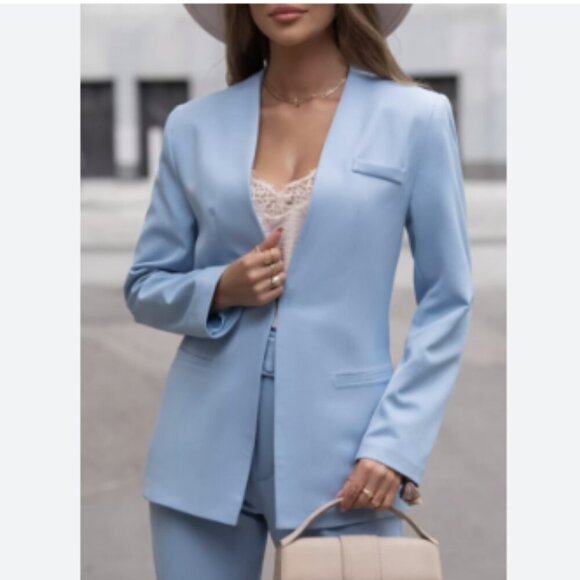 Zara Bloggers Fav Lapelless Fitted Blazer Blue M - Picture 15 of 16